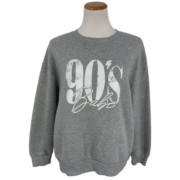 SHEIN Gray "90s Babe" Distressed Crew Neck Relaxed Fit Sweater Grunge Era Y2K - Picture 3 of 12